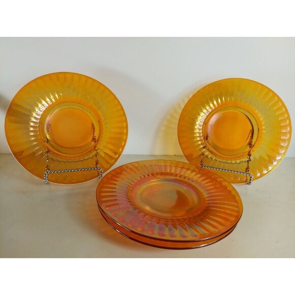4 Imperial Smooth Rays Marigold Iridized 8" Salad Plates - Picture 1 of 3